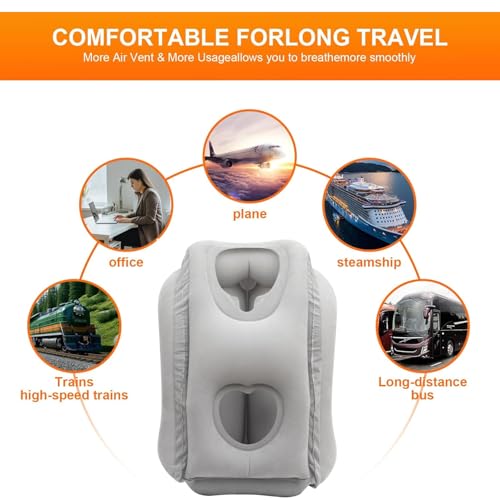 WAYAMY Almohada de Viaje Inflable, Almohada para Dormir en la Oficina, El Cuello con máscara de Ojos y Tapones para los oídos, Almohada Inflable para el Cuello Utilizada para Aviones