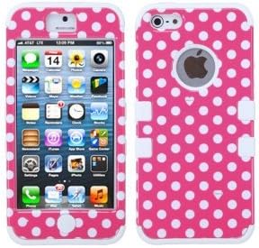 ECOZ 3 layer hybrid animal print hard case for Apple iPhone SE / 5 / 5S (Pink White Dots)