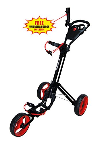 Qwik-Fold 3 Wheel Push Pull Golf Cart, Patented Bullet System and Foot Brake, ONE Second to Open and Close! (Black/Red) (933-3.0-BLK/RED) - Thumbnail 6