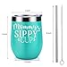 Mommy’s Sippy Cup | Coolife 12 oz Stainless Steel Novelty Wine Tumbler Insulated Stemless Funny Sippy Cup with Lid and Straw | Mother’s Day, Mom Birthday, Christmas Gift for Mom, Mint
