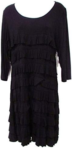 Vandana 3/4 Sleeve Ruffled Dress, Black, Size XL