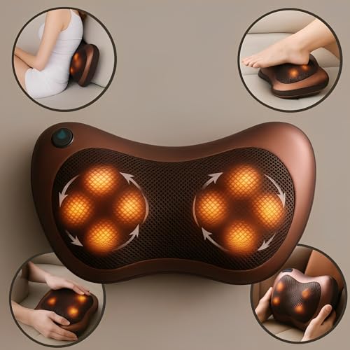 Massageador Shiatsu Elétrico com Aquecimento, Almofada Massageadora 4 Pontos para Alívio Muscular no Pescoço, Costas, Pernas e Pés