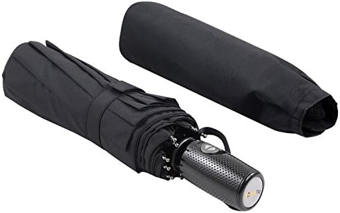 Umbrella Windproof-10 Fiberglass Ribs Travel Umbrella-Auto Open &amp;Close 210T Canopy Compact Umbrella-Durable and Stylish Umbrella Black