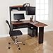 Corner L Shaped Office Desk with Hutch (Black and Cherry)