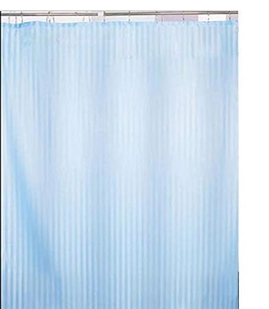 Yellow Weaves PVC Blue Self Stripes Plain Shower Curtain 54X84 Inches- 8 Hooks