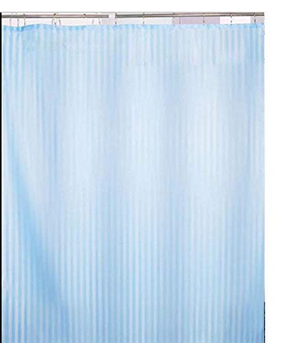 Yellow Weaves PVC Self Stripes Plain Shower Curtain (Blue, 54X84 Inches, 8 Hooks)