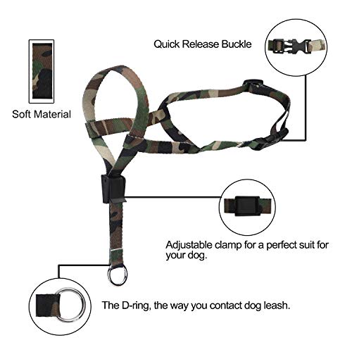 wintchuk Patterned Dog Head Collar with 2 Colorful Designs, Head Harness Stops Dog Pulling, Head Leash(L, Army Green) - Thumbnail 2