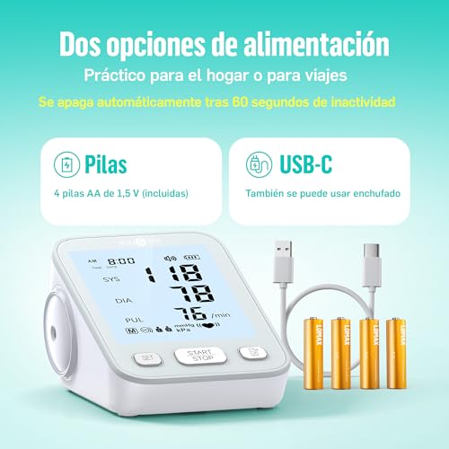 Runstar Arm Blood Pressure Monitor with Wide Range Armband (22cm-42cm) for Home Use, Automatic Digital Blood Pressure Monitor with Storage Bag and Memory 2x99 Readings, Grey