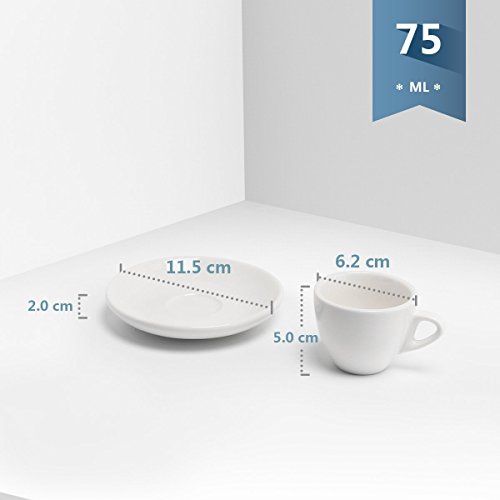 Sweese 401.001 6-teilig Espressotassen Set aus Porzellan, Dickwandige Kaffeetassen mit Untertasse, 75 ml – Bild 3