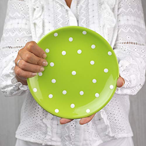 Handmade Lime Green and White Pottery Polka Dot Glazed 7.9inch/20cm