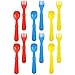 RE-PLAY Made in The USA Fork and Spoon Utensil Set for Easy Baby, Toddler, and Child Feeding in Red, Yellow, Sky Blue | Made from Eco Friendly Recycled Milk Jugs | BPA FREE| Preschool (12pk)