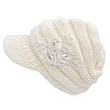 Women's Cable Knit Visor Hat with Flower Accent