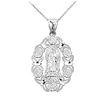 Blessed Our Lady of Guadalupe Miraculous Medal Charm Necklace in 925 Sterling Silver, 18