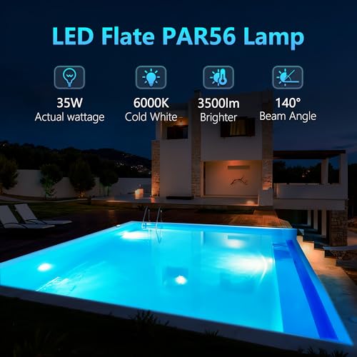 OSREE 35W LED Pool Spotlight PAR56 Extra Flat, Underwater Pool Lamp 3500 lm, Non-Dimmable, Waterproof IP68 Resin Filling Light for Concrete and Liner Pools, 12 V AC/DC, Cold White