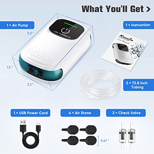 KEDSUM Battery Aquarium Air Pump, Quietest Rechargeable and Portable