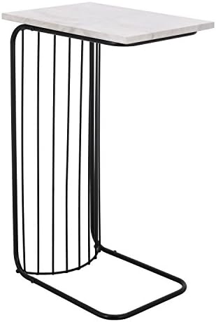 Homebeez 16"L x 12"W x 26"H C - Shaped End/Side Table with Marble Style Top Surface Black Metal Leg