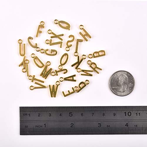 Golden Tone 'A-Z' Alphabet Letter Charms Pendants Cursive Initial Personalized Round Disc Charms 130Pcs - Thumbnail 2
