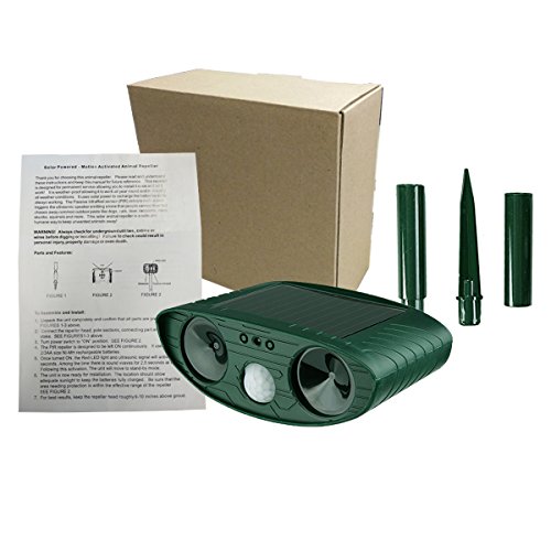 Wikoo Animal Pest Repeller, Solar Powered Ultrasonic Pest Repellent, Effective Outdoor Waterproof Pest Control, Repels Raccoons, Skunks, Foxes, Dogs, Cats, Deer, Squirrels etc