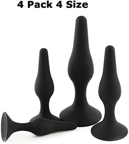 LOVER234 4 Size Silicone Plug Trainer Set Toys for Men Women - Black
