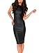 KUFV Women's Pu Leather Short Sleeve Bodycon Pencil Party Bandage Dress (M) Black