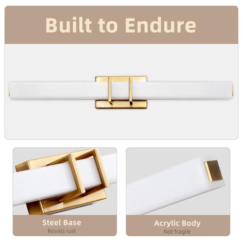 TYhogar LED Wall Light for Interior, 62 cm, 12 W Modern Brass Wall Light, Light for Bathroom Mirror, Hallway, Stairs, Picture, Living Room, Bedroom, Kitchen