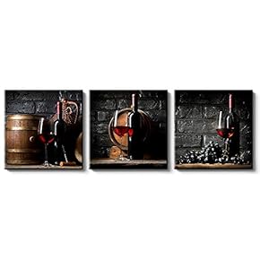3 Piece Canvas Wall Art for Living Room Bedroom Home Artwork Paintings Red Wine Ready to Hang - 12"x12"x3 Panels