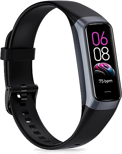 Fitness Tracker with Heart Rate Monitor, Step Counter, Sleep Monitor Calorie Tracking, Activity Tracker with 1.1" AMOLED Touch Color Screen, Waterproof Step Tracker for Android iPhon Women Men, Black
