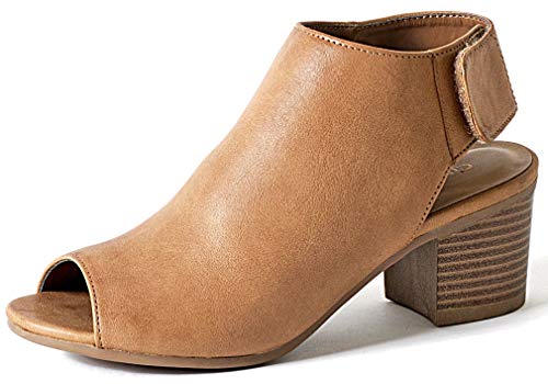 Peep Toe Bootie – Low Stacked Heel Open Toe Ankle Boot Cutout