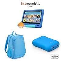 Fire HD 10 Kids Tablet, 10.1” HD (32GB, Sky Blue) with Backpack + Portable Charger