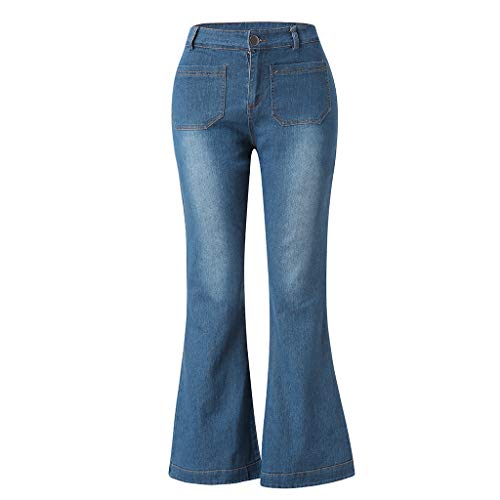 Women Autumn Elastic Plus Loose Denim Pocket Casual Boot Cut Pant Jeans