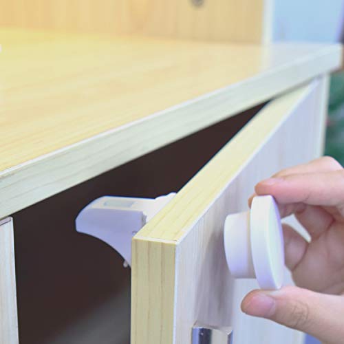 Child Safety Magnetic Cabinet Locks,TUSUNNY Baby Proofing Lock Kits Baby Latches for Kitchen Cabinet Drawer Cupboard,Adhesive Magnet Drawers Locks No Tool or Drill Needed(12 Locks + 2 Keys) (12Pack) - Thumbnail 4