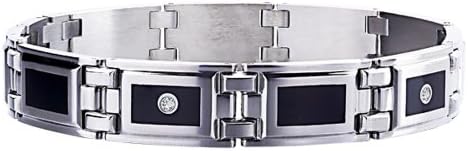 STEL Stainless Steel Black Enamel Inlay and .12ct tw Diamond Bracelet 8 1/2"