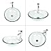Tempered Glass Vessel Bathroom Vanity Sink Round Bowl, Chorme Faucet & Pop-up Drain Combo, Clear Color