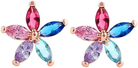 Shuyani 18K White Gold plated Multicolor Marquise Cut Cubic Zirconia CZ Flower Stud Earrings