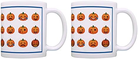 Halloween Mug Set Pumpkin Halloween Emoji Jack-O-Lantern Mugs 2 Pack Gift Coffee Mugs Tea Cups White