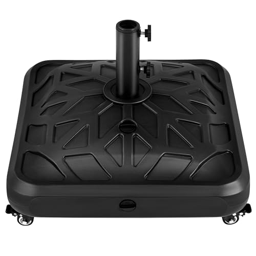 Yaheetech Fillable Mobile Umbrella Base, Heavy Duty Patio Umbrella Pole Holder for Outdoor 4 Wheels, 4 Locks 2 Knobs 123lb Capacity for Deck, Poolside, Garden, Black-Checkered