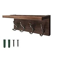 Kolymax Rustic Coat Rack Wall Mounted, Brown Solid Wood Entryway Shelf with Hooks Perfect Touch for Your Mudroom, Kitchen, Bathroom and More