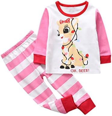 Alixyz 0-5 Years Old Toddler Little Kids Baby Girl Boy Christmas Deer Outfits Clothes Shirt Tops+Pants Home Pajamas Clothing Set (4T, B)