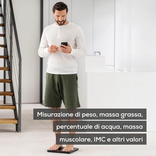 BF 500 bilancia pesapersone digitale con Bluetooth & app con misurazione di massa grassa, percentuale muscolare, fabbisogno calorico ecc. trasferimento dati ad Apple Health & co., fino a 180 kg