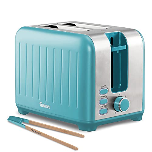 Wide Slot Toaster 2 Slice Retro Toaster, Matte Teal and Stainless Steel Small Toaster with