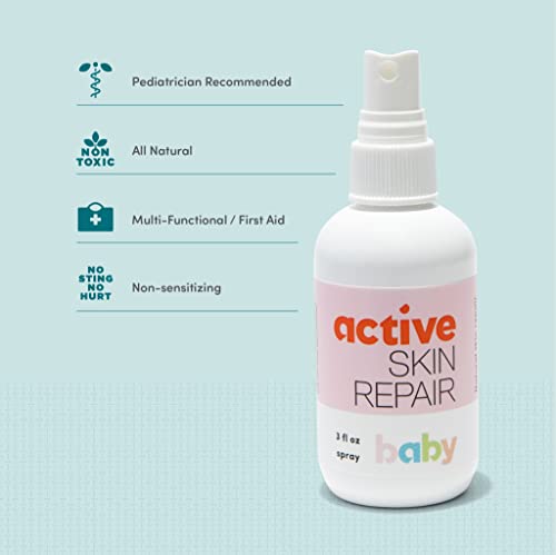 Active Skin Repair Natural, Non-Toxic, No Sting Baby Spray First Aid Safe For Use on Diaper Rash, Baby Acne, Eczema, Cuts, Wounds, Scrapes, and Other Skin Irritations (3 oz. Spray)