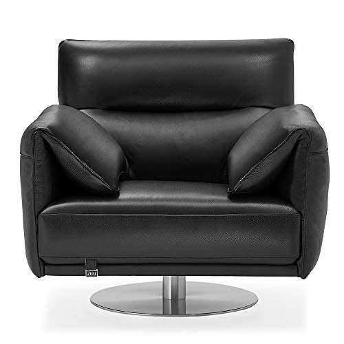 Zuri Furniture Modern Tampa Swivel Armchair in Black Genuine Leather