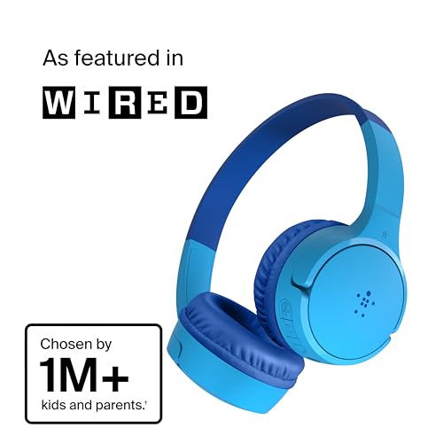 Belkin SoundForm Mini - Wireless Bluetooth Headphones for Kids with 30H Battery Life, 85dB Safe Volume Limit, Built-in Microphone - Kids On-Ear Earphones for iPhone, iPad, Fire Tablet & More - Blue