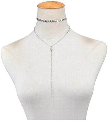 Gergroy Long Adjustable Lariat Choker Necklace Discs Chain Thin Chockers For Woman and Girls (Style 2)