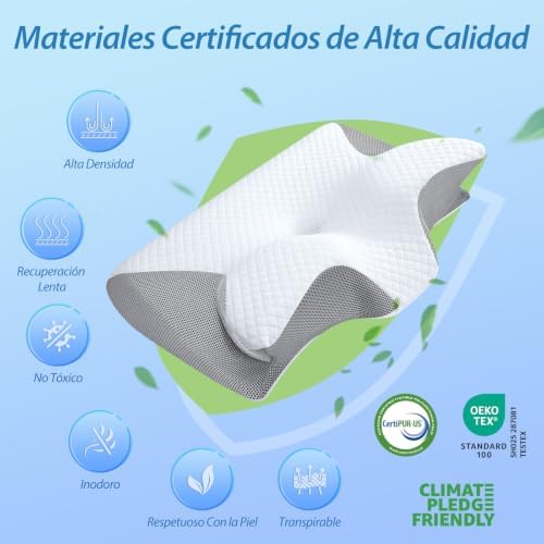 Almohada Cervical 2 en 1 Espuma de Memoria, Gris, 60x40x12/14cm