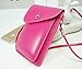 PU Leather 2 Layers Vertical Cellphone Pouch Bag with Shoulder Strap and Magnetic Button for Apple iPhone Samsung Galaxy and Other Smartphone Rose Red