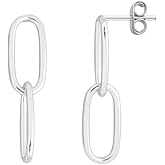 Savlano 925 Sterling Silver Paperclip Link Chain Stud Earrings-18K Gold Plated Dangle Drop Earrings for Women Made in Italy Comes with Gift Box