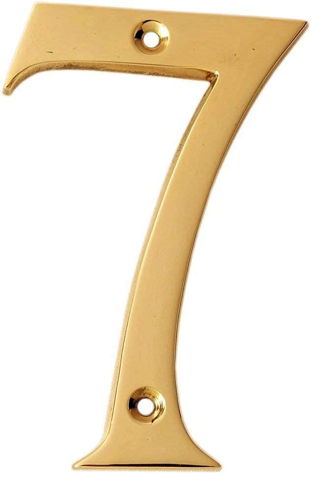 eSplanade 4" Brass House Hotel Door Number Plaque Sticky Numeric Numerical Digit 0-9 (7 (Seven))