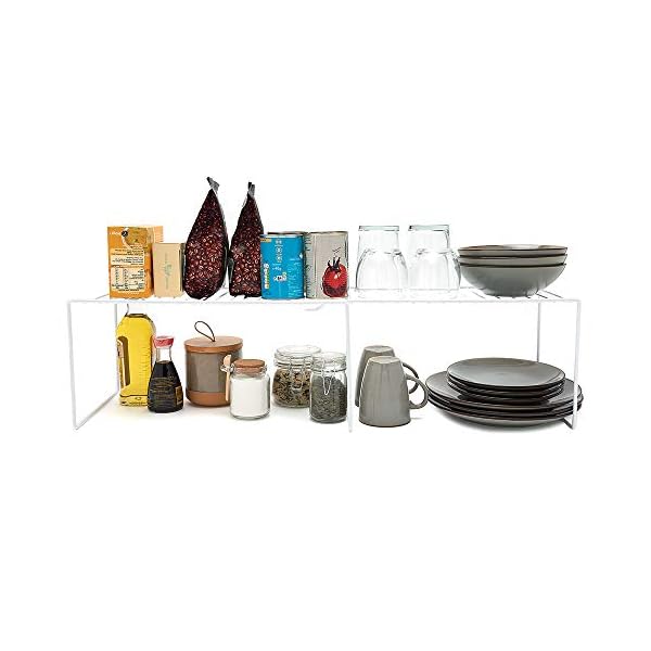simplywire - Extra Large Extendable Kitchen Cupboard Organiser – Tall Storage Shelf – White