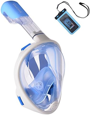 UooCooL 180° Full Face Snorkel Mask- Panoramic view Snorkeling Mask For Adults And Kids, Breathe freely With Anti Fog And Anti Leak Design, See More with a Larger Viewing Area(Blue, S/M)